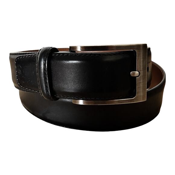 MAGNANNI Square Genuine Leather Belt Black Spain Silver Buckle Style 1278 Sz 32 - Picture 4 of 9